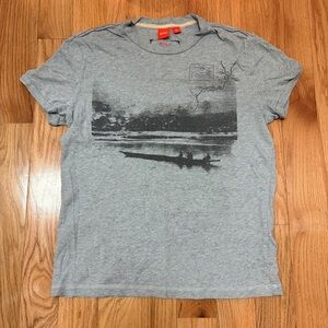 Boss Gray Scenic Print T-Shirt